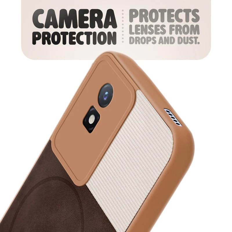 Image of Bintage case Dual-Leather Macc-Safe Design Phone Case| Soft Touch Finish | Full Camera Protectection Back Cover Compatible for Vivo V2236 /Vivo Y02t / Y02 - White & Choco Brown