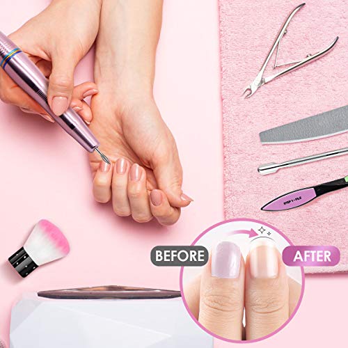 Skymore Professional Electric Nail Drill for Acrylic Nails, Portable USB Nail File Manicure & Pedicure Tools Set, 11 in 1 Acrylic Finger Toe Nail Care Kit, 16 Sanding Bands and 1 Nail Clipper (Pink)