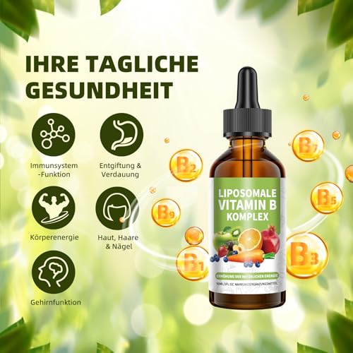 Mommachi Liposomale Vitamin B Komplex Tropfen, Hochdosiert Flüssiges mit alle 8 B-Vitamine (B1, B2, B3, B5, B6, B7, B9, B12), Vegan, Keine Zusatzstoffe, Aktive Vitamin B Formen, 60ml (1 Packung)