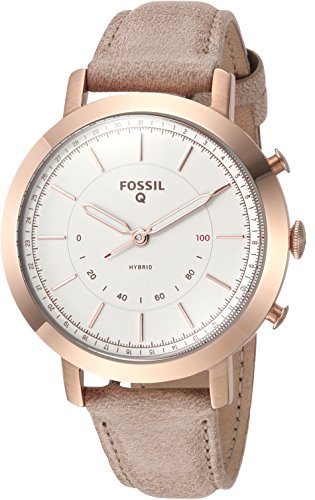 Fossil Women Neely Stainless Steel and Leather Hybrid Smartwatch, Color: Rose Gold-Tone, Beige (Model: FTW5007)
