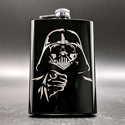 DARTH VADER Engraved 8oz Black Hip Flask  Inspired by StarWars  Great Gift Idea!