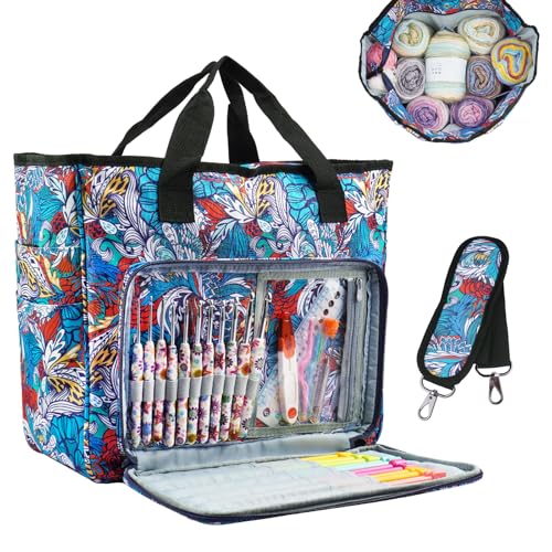 Image of Mdoker Knitting Bags and Totes Organizers Large Crochet Bag Lightweight Yarn Bags for Travel Yarn Storage Organizers for Crochet Hooks,Yarn,Knitting & Crochet Supplies(Retro)