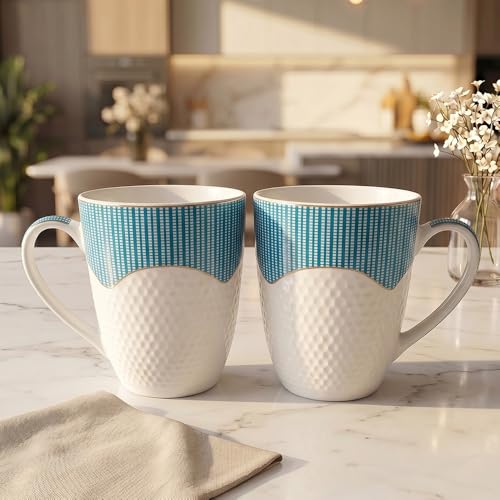 Image of U.P.C. U.P.C.Milk Mug Set of 2 | Ceramic & Bone China Coffee Milk Cups | Designer Printed Tea Coffee Mug Set | Large Capacity Milk Mugs | Microwave Safe Cup Set | Kitchen Drinkware Gift Set