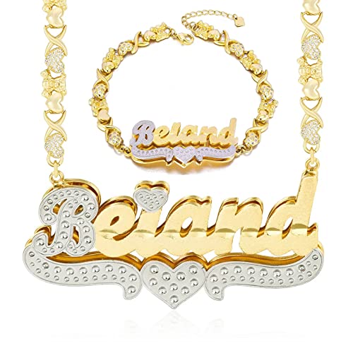 Jewelry Set Name Necklace Personalized Name Bracelet with Heart 18K Gold-Plated Double Plated Custom Name Necklace for Women as a Gift