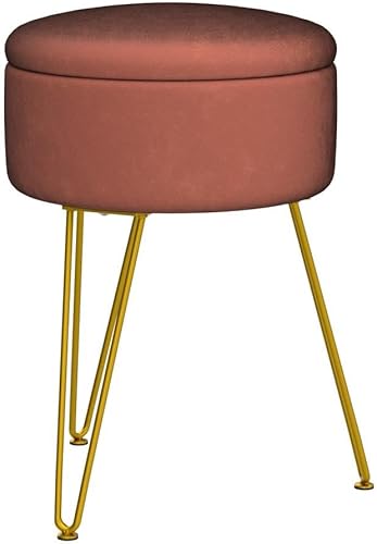 Miniatura 4 de LUE BONA Taburete de terciopelo para sala de maquillaje, otomana de almacenamiento redondo, taburete para tocador con patas doradas, silla de