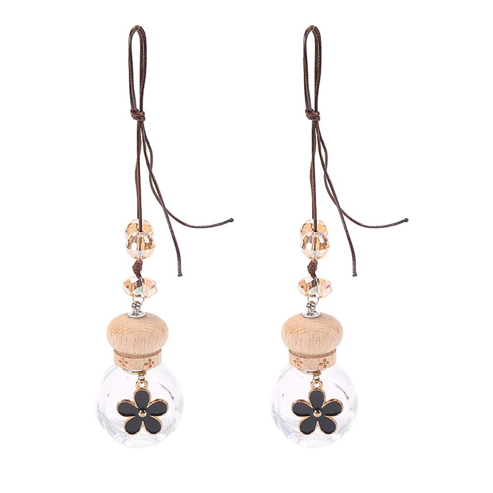 2 Pcs 6ml Empty Refillable Car Hanging Perfume Glass Bottle Air Freshener Fragrance Diffuser Aromatherapy Essential Oil Ornament Bottle Black