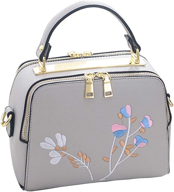 BOFUTE Women's Leather Embroidery Shoulder Bag Satchel Messager Bag Ladies' Purse Fashion Handbag(Grey)
