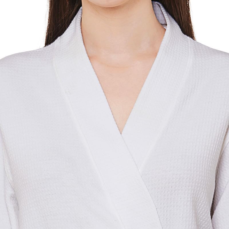 Image of Inner Sense Organic Cotton Bathrobe For Women I V Neck, Relaxed Fit and Knee Length I Soft, Comfortable, Adjustable Waist Belts I White Bath Dress For Women