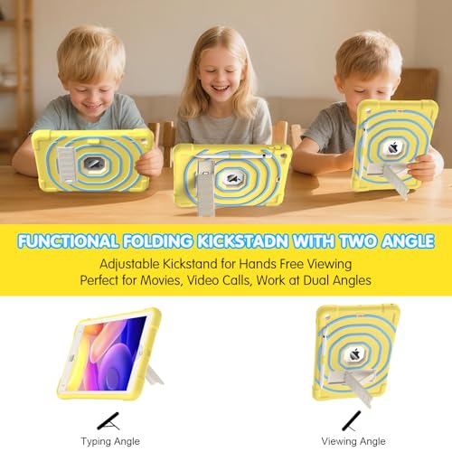 SIBEITU Kids Case for iPad 9th Generation/ 8th Gen/ 7th Gen with Pencil Holder & Stand, Fully-Body Hybrid Shockproof Rugged Drop Protective Cover for iPad 10.2 inch 2021/2020/2019 (Yellow Blue)