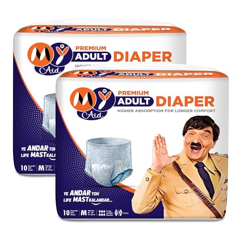 Image of Premium Unisex Pant Style Adult Diapers With Wetness Indicator, Elastic-Waist, Fast Absorption, Leakproof, Odour Lock & Anti-Bacterial | Medium Size | 20 Count (Pack of 2)