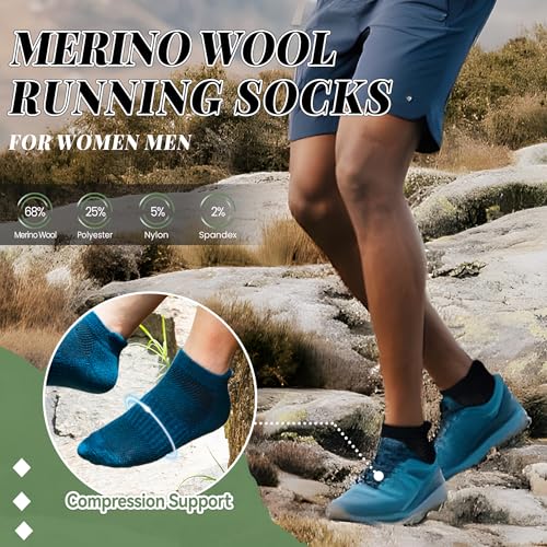 Merino Wool Ankle Hiking Socks For Men & Women No Show Running Athletic Support Thick Cushioned Breathable Socks 6 Pairs4