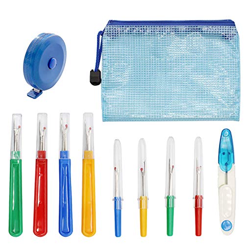 YGSAT 11 Pièces Kit de Ripper de Couture Decoud Vite Couture Seam Ripper Couture Accessoires avec Ciseaux de Coupe, Ruban à Mesurer et Sac de Rangement pour Couture Cover