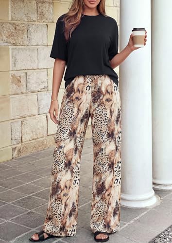 PRETTYGARDEN Summer Outfits for Women Two Piece Sets Lounge Boho Chic Clothing Fashion Western Outfits Travel Sets Airplane Spring Clothes 2026 Beach Vacation Short Sleeve Shirts (Leopard Khaki,XXL) — view 3