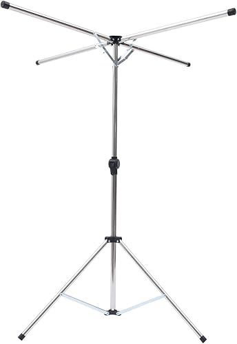 Xuthusman Estante de secado plegable de metal plateado en forma de X con 10 ganchos resistentes al viento para habitaciones/balcón, 49.61 pulgadas