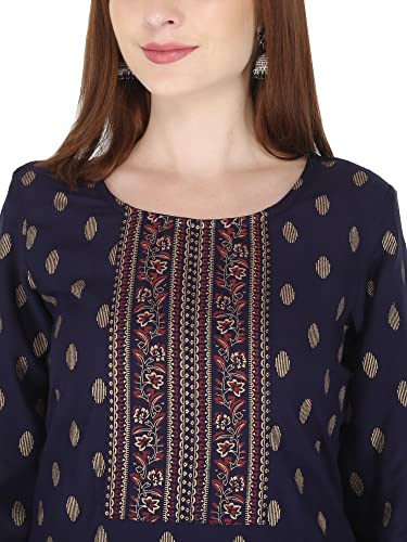 Image of Women's Rayon Printed Kurta with Palazzo Set (Small, Blue Palazzo Set)