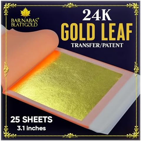 Barnabas Blattgold Gold Leaf - 24K Real Gold [25 Sheets, 3.1 inches] - Transfer Patent for Painting, Arts and Crafts