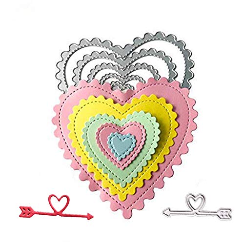 Heart Cutting Dies with Arrow Embossing Stencil in Dies-Cutting Machine for Card Making Scrapbooking(6pcs/Pack Heart die cuts)