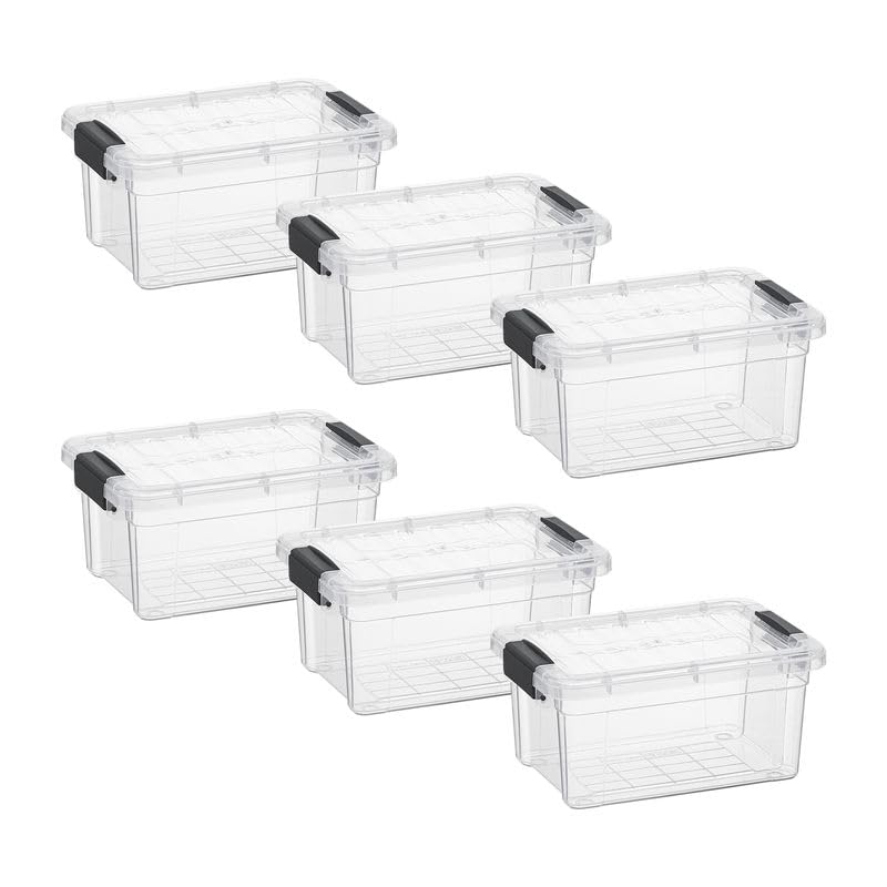 Superio Clear Storage Bins with Lids, Stackable Storage Box with Latches and Handles, Extra Small, 6 Pack 3 Quart