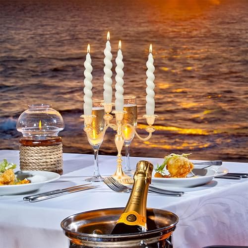Image of Smokeless Short Candles Elegant Ivory Twisted Spiral Candles 7.5 Inch Unscented Candlesticks Handmade Taper Candles 4 Pcs for Holiday Gifts Romantic Dinner Decoration