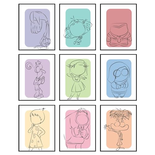 BigWig Prints Inside Out 2 Poster - Inside Out Party Decorations, Characters Joy Fear Envy Ennui Embarrassment Anger Anxiety Disgust, Emotions Posters For Classroom - Unframed Set of 9 (8x10”)