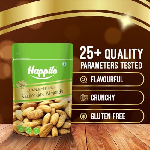 Image of Happilo Premium Natural Californian Almonds 200g | Badam Giri, Healthy Snacks, Dry Fruits | Crunchy Nuts | High in Fiber | Rich in Protein | Magnesium | Phosphorus | Dietary Fibre | Zero Cholesterol (Pack of 2)