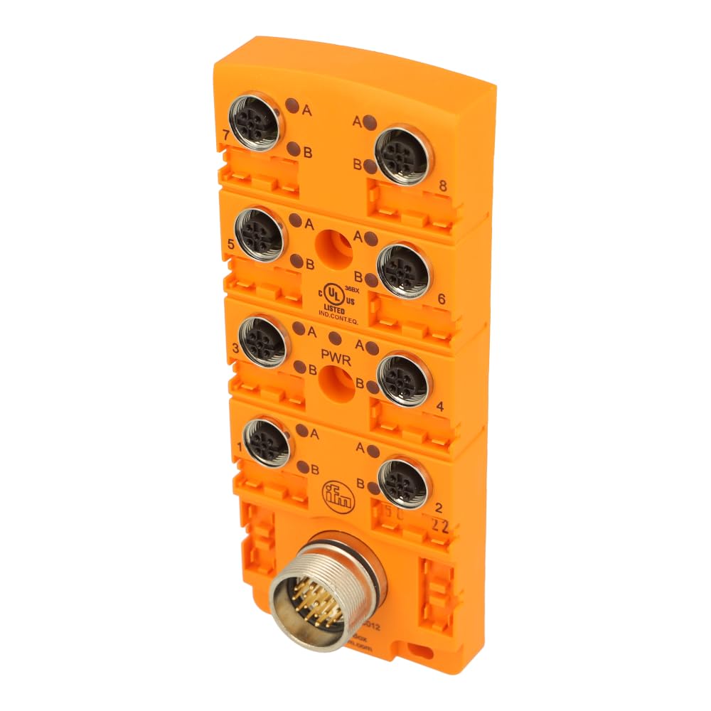 EBC012 | IFM Splitter Box, 8 X M12, Dual Input, PNP, 16 Signal LED'S, 1 Power LED, 19-PIN M23 Connector