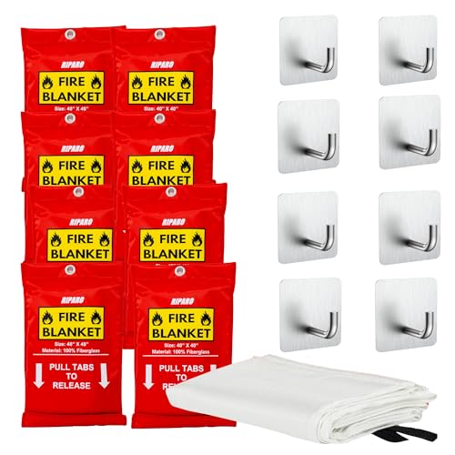 Image of Riparo Emergency Fire Blanket for Home and Kitchen - Fire Suppression Blankets for Home, Kitchen, BBQ, and Car 40 inch x 40 inch - Made from Flame Retardant Fiberglass ([8 Pack Fire Blanket])