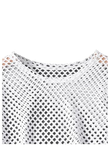 Image of OYOANGLE Girl's 3 Piece Outfits Cami Crop Top and Crochet Hollow Out Tee with Ripped Jeans Pants Set