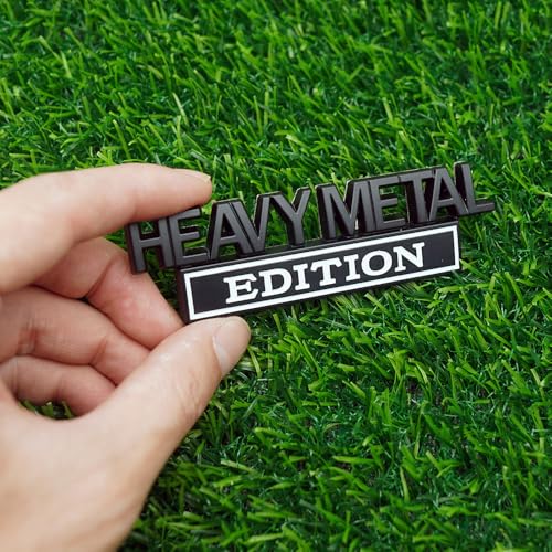 Image of Pair Set Heavy Metal Edition Emblem 3D Fender Badge Decal Sticker Nameplate for Universal Vehicle, Car, Truck, SUV Motorcycle Accessories (Black White)