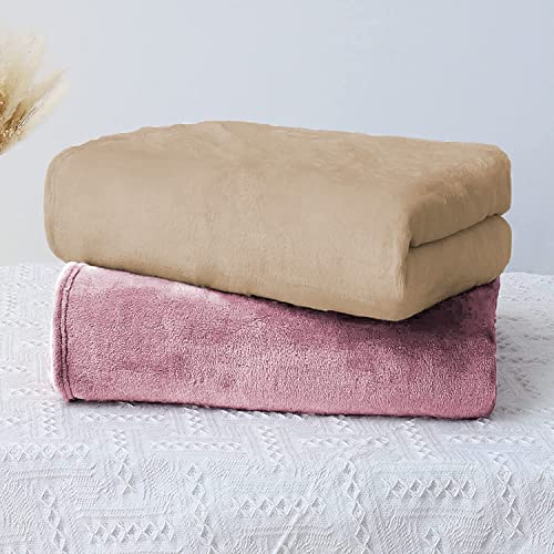 Image of Amazon Brand - Umi Super Soft Single Layered Flannel Baby Blanket - Pink & Beige | Cozy & Breathable | Warm, Soft, and Comfortable | Perfect for Newborns | Unisex Design for Boys & Girls (Pack of 2)