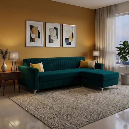 Image of SOCOZI Anton 5 Seater L Shape Sofa Set with Movable Ottoman | Flexible Layout | Soft Velvet Suede Fabric | Modern Design | Plush Comfort Cushions for Living Room (Greenish Teal)