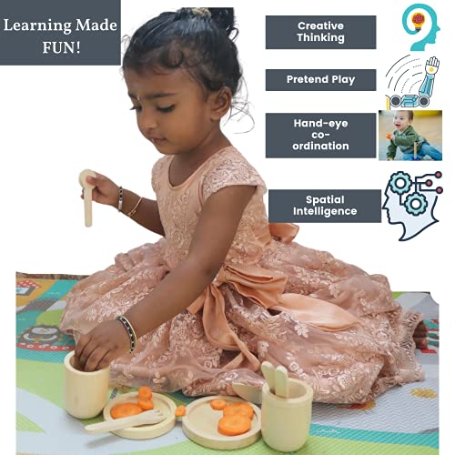 Image of Gift Equals Love Handmade Wooden Toy Kitchen Set Starter Kit Natural Finished for Little Boys and Girls with a Canvas Bag (Large)