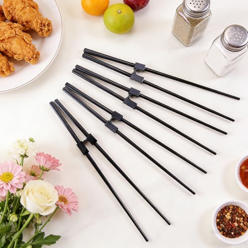 5 Paar Fiberglas Essstäbchen und Essstäbchen Trainer Helfer, Spülmaschinenfest, Essstäbchens Hilfe Schwarz, Rutschfeste, Stäbchen zum Essen, Sushi Chopsticks Aus Legierung, für Erwachsene und Kinder