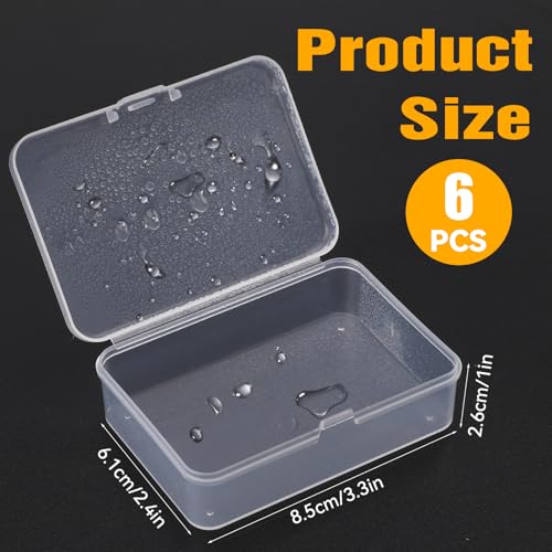 Image of Vin Beauty 6 Pcs Mini Plastic Storage Containers Box, 3.3x2.4x1 Inches Small Storage Containers Clear Rectangle Box Organizer Empty Beads Organizers for Collecting Jewelry, Cards, Crafts
