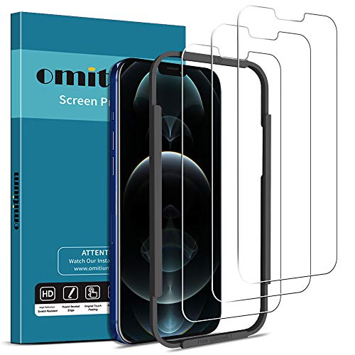 omitium Verre Trempé pour iPhone 12 / iPhone 12 Pro (6,1), [3 Pièces] iPhone 12 Pro Film Protection écran [Couverture Complète] avec Cadre d'Alignement 9H Dureté Glass iPhone 12 Vitre Protection