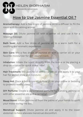 Image of Heilen Biopharm Jasmine Essential Oil - 15 mL Bottle Pack of 1, For Skin & Aromatheraphy