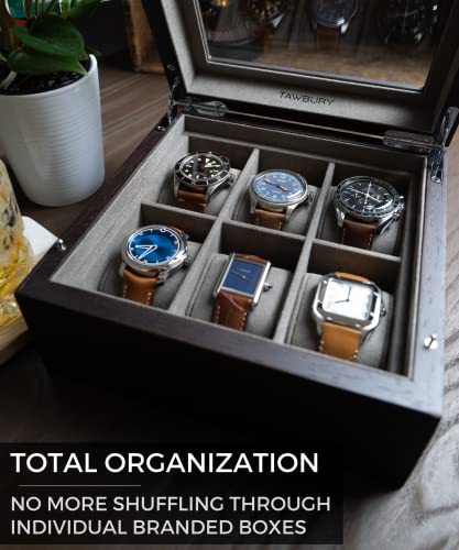 Tawbury Wood Watch Box Organizer For Men – 6 Watch Display Case For Men Watch Organizer For Men | Watch Cases For Men 6 Slot Wooden Watch Boxes For Men | Mens Watch Case Wooden Watch Holder For Men #TOP7