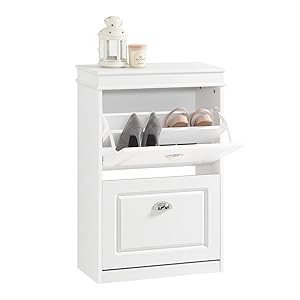 SoBuy Zapatero Estrecho para Entrada y Recibidor - Mueble Zapatero Blanco con 2 Solapas y Gran Capacidad - 54x24x83cm para Pasillo Estrecho, Recibidores, Dormitorio, FSR78-W