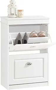 SoBuy Small Shoe Cabinet, Slim Shoe Rack 2 Flip-Drawers, Thin Shoe Storage Cupboard Organizer Unit for Entryway and Hallway, White FSR78-W