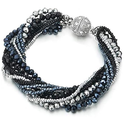 COOLSTEELANDBEYOND Multi-Strand Bracelet with Rhinestone Ball Charm Cover