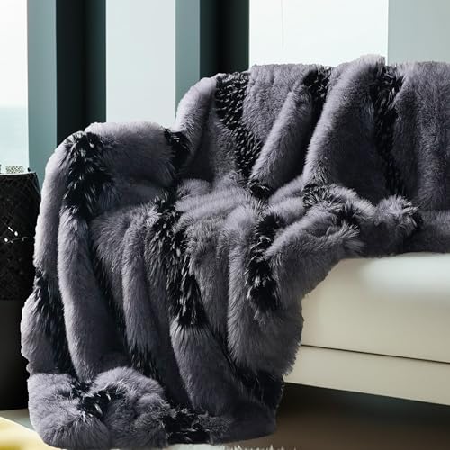 inchgrass Fox Faux Fur Throw Blanket 74"x60" Grey