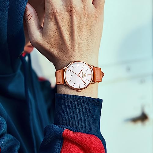 Image of OLEVS Mens Watches Minimalist Ultra Thin Fashion Casual Analog Quartz Date Watch Waterproof Slim Simple Big Face Dress Wrist Watch with Retro Leather Band for Men