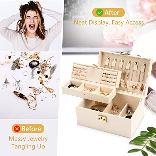 Chfong Jewelry Box, 2 Layers Pu Leather Display Jewellery Holder, Removable Travel Portable Jewelry Case For Necklace Earrings Rings Bracelets, Jewelry Boxes Organizer For Women Girls Wife - Beige #TOP7
