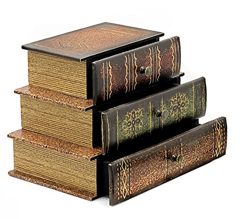 Bellaa 21093 Decorative Book Box With Drawers Hidden Storage Trinket Vintage Antique Flux Leather Wooden Boxes Organizer Retro Farmhouse Boho Home Decor 8 By 6 Inches #TOP4