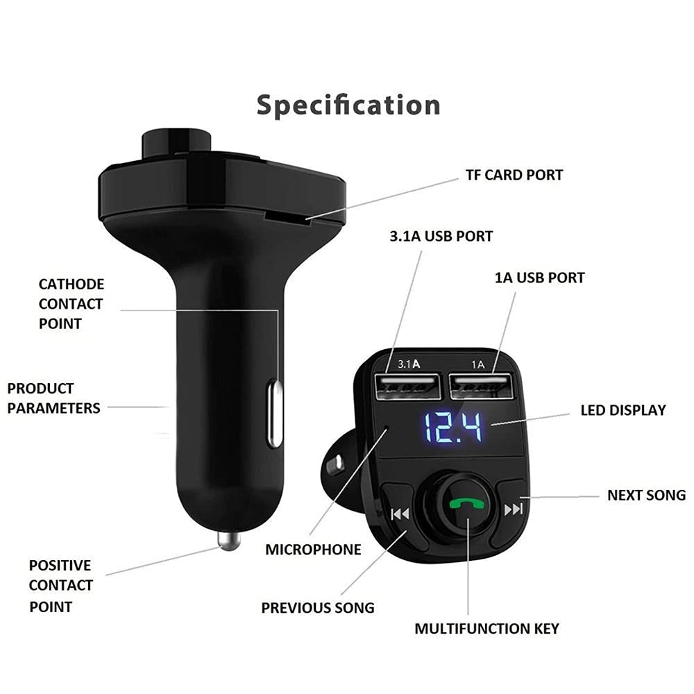 Kit inalámbrico Bluetooth manos libres del coche del transmisor de FM MP3 del reproductor dual USB cargador