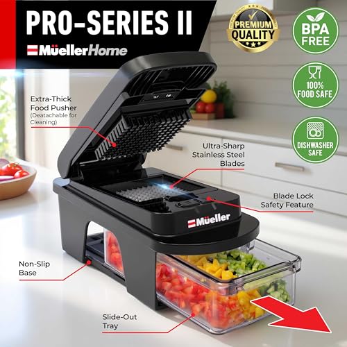Image of MUELLER HOME ULTIMATE 12 Blade Vegetable Chopper, Mandoline Slicer and Spiralizer, Dicer, Grater, Kitchen Essentials & Accessories, Black