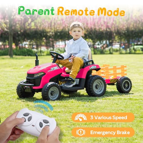 Image of ANPABO 24V Ride On Tractor for Kids w /Detachable Trailer, EVA Tires, Pink
