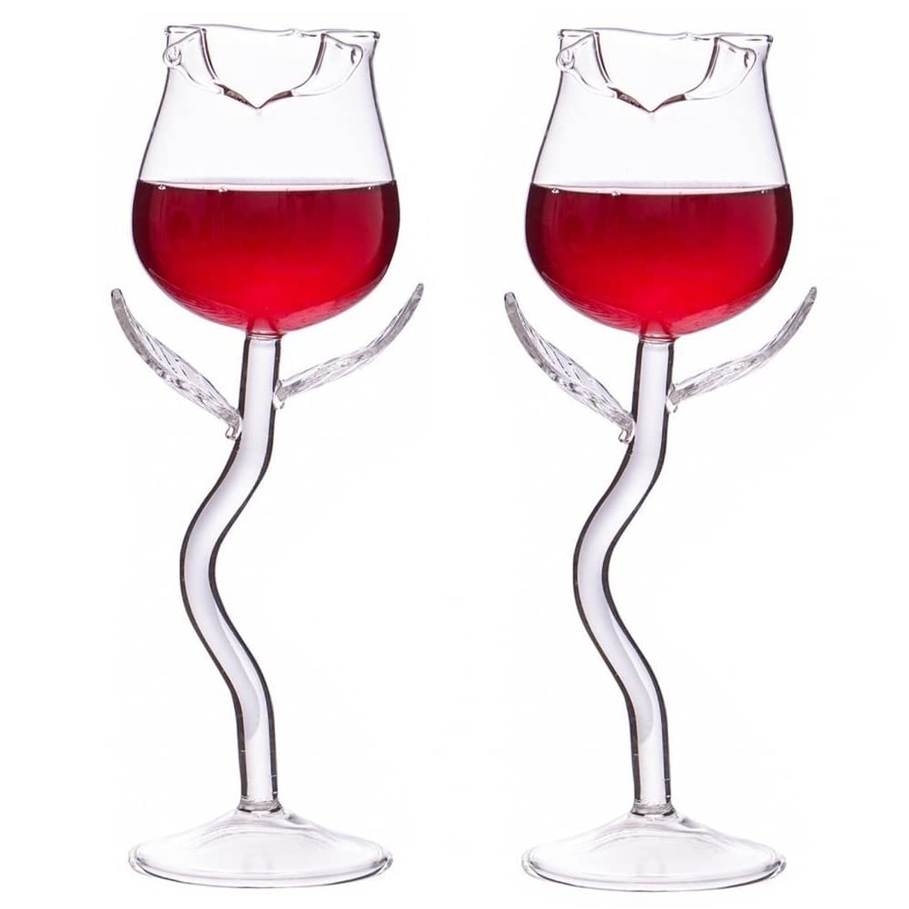 Red Wine Glass Goblet Romantic Rose Flower Shape Cocktail Cheer Drinkware Transparent Home Juice Container 2 Pc