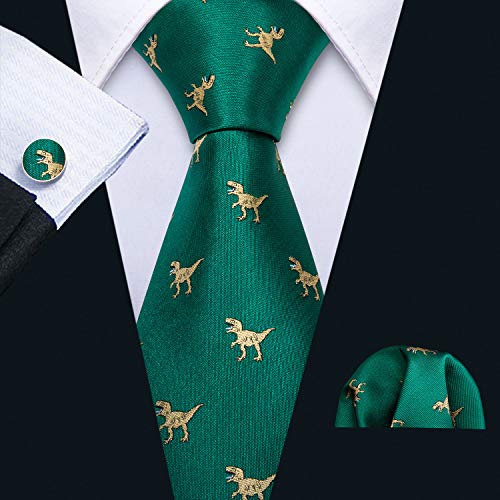 Image of Barry.Wang Fun Animal Ties for Men Designer Handkerchief Cufflink WOVEN Casual Necktie Set Festival