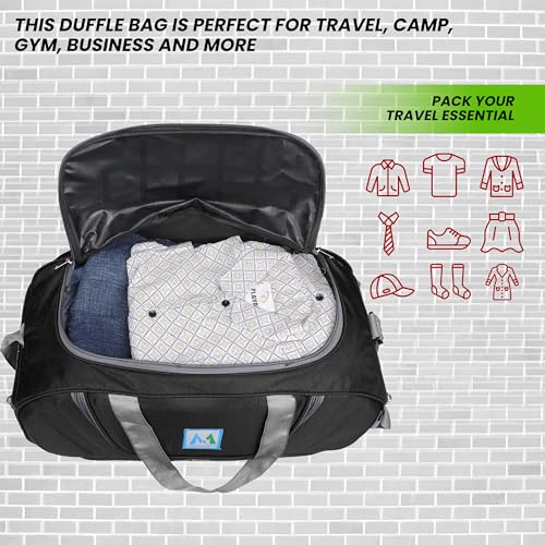 Image of M MEDLER Jerry Duffle Bag | Waterproof Strolley Duffle Bag | 2 Wheel Duffel Bag | Luggage Bag with Adjustable Strap (Black)